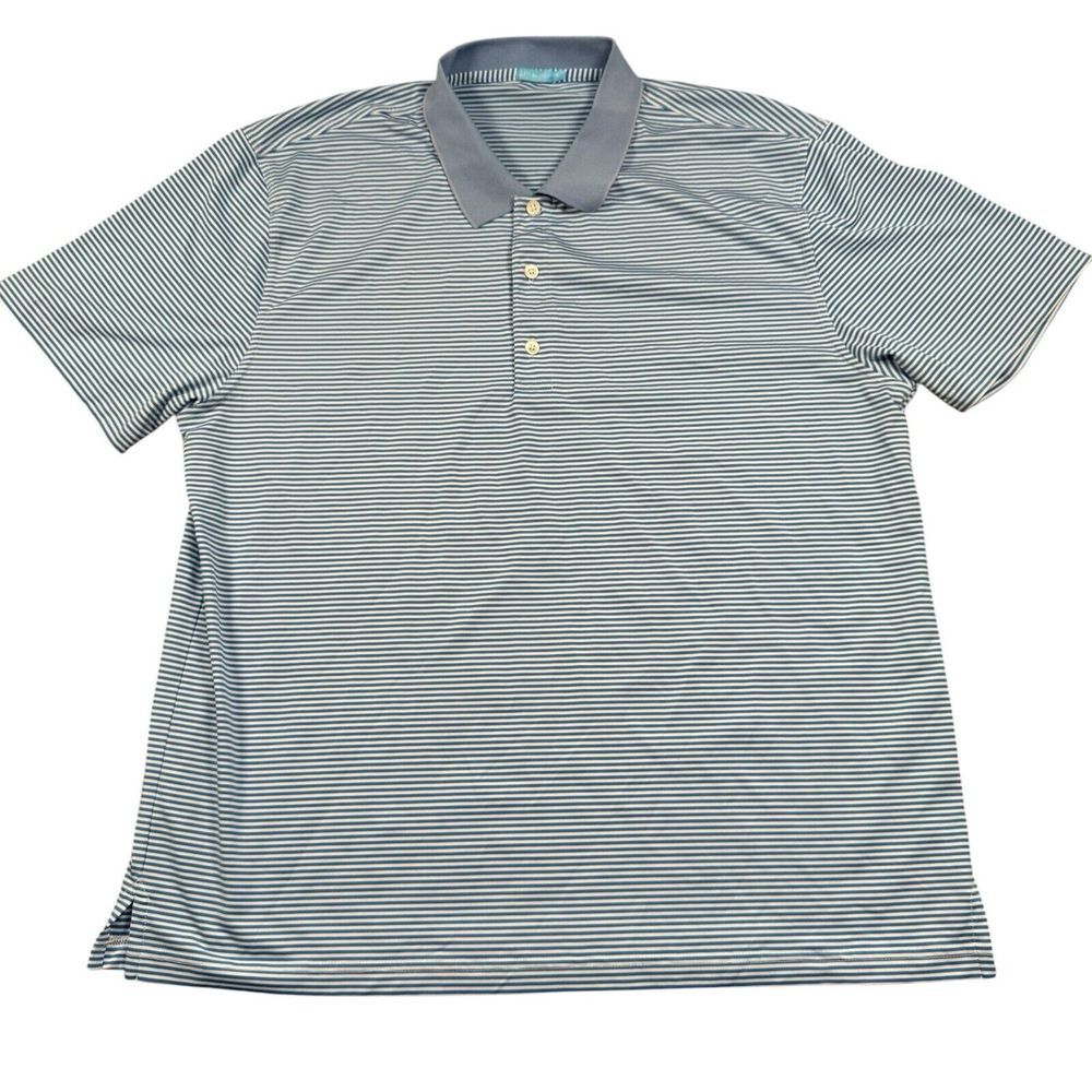 J McLaughlin Polo Shirt Men XL Blue Stripe Poly‎ Spandex Breathable Golf Stretch